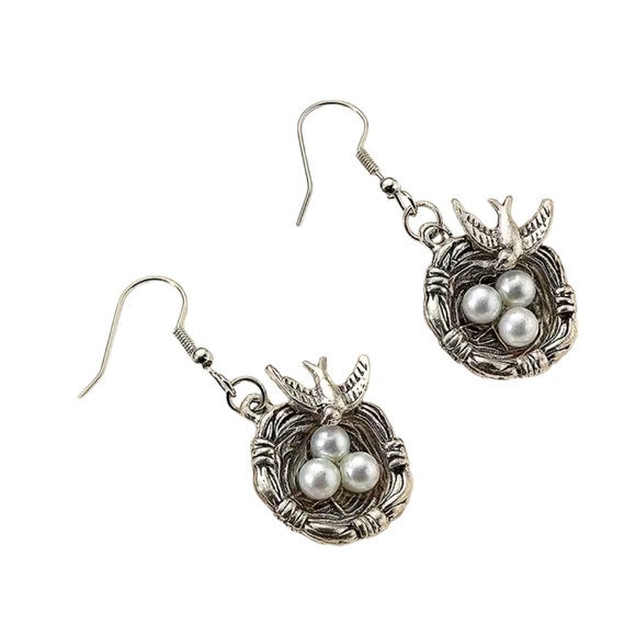 Vintage Swallow Bird Nest Drop Earrings - Picture 1 of 5
